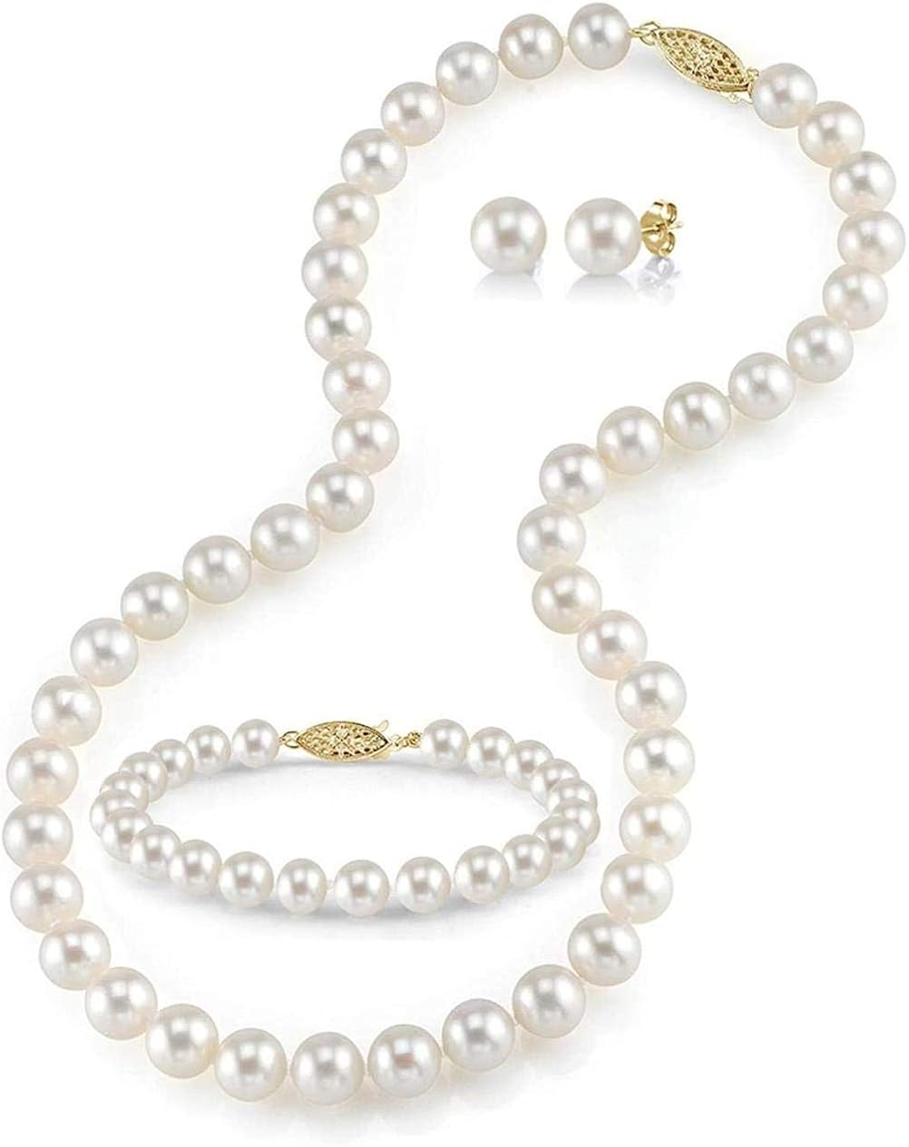 VVHN Ladies Pearl Necklace Set Includes Freshwater Pearl Earrings and
