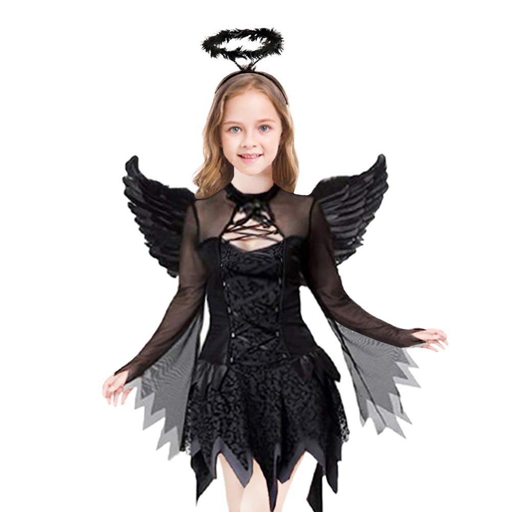 Photo 1 of Koatobbor Girls Fallen Angle Costume Black Fancy Party Dress with Headband and Wings 7-9 Years