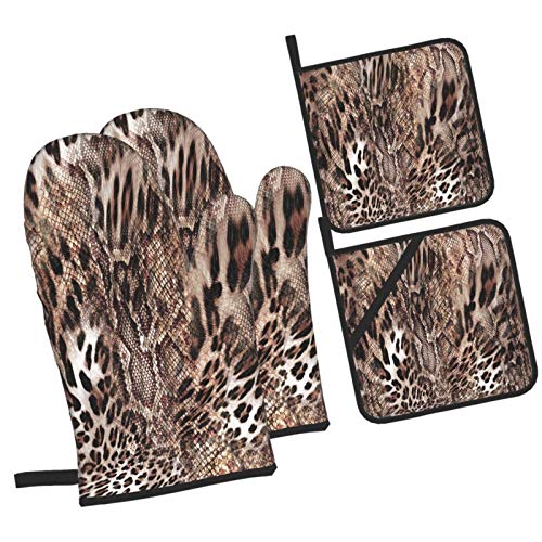 51NmroF6%2BqL Juego de 4 Guantes y Porta ollas para Horno Resistentes al Calor Patrón de Efecto de Serpiente Leopardo para Hornear en… Juego de 4 Guantes y Porta ollas para Horno Resistentes al Calor Patrón de Efecto de Serpiente Leopardo para Hornear en… - Imagen 3