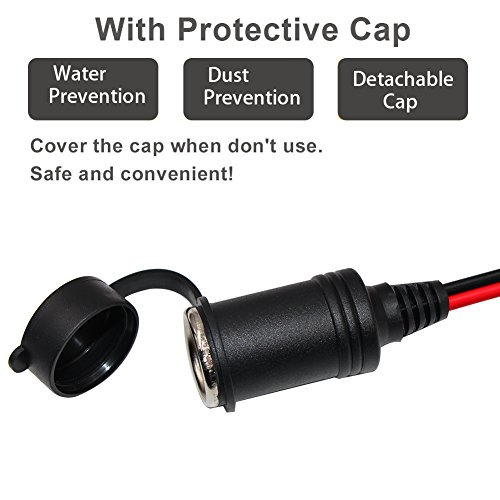 KUNCAN 6FT 12V Motorcycle Power Female Cigarette Lighter Socket to Sae with Sae 2 Pin Quick Release Disconnect Connector Plug, 16AWG Heavy Duty Extension Cable - Thumbnail 3
