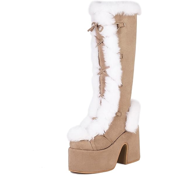 Amazon.com | Parisuit Women's Faux Fur Knee High Platform Boots