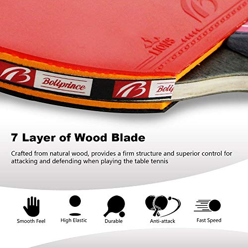 ATINUS Table Tennis Racket, PingPong Paddle Set with 2 Rubber Bats and 3 Ping Pong Balls and Table Tennis Paddle Case Perfect for Professional Recreational Games