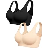 Wireless Pullover Sleep Bras for Women Seamless No Underwire T Shirt Bra | Non-adjustable Wide Strap, Removable Padded, Back Smoothing, Buttery Soft, Bras for Women No Underwire, Lounge, Everyday