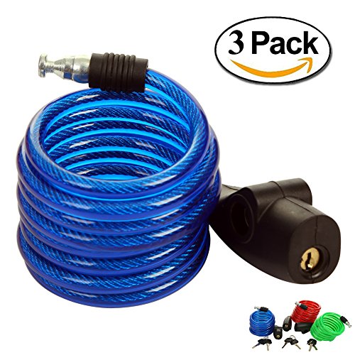 SEPOX Bike Lock with Key 6 Feet Cable Lock with 2 Keys 3 Colors for Protecting Your Bike Accessories Like Helmet, Wheel, Saddle, Bags, etc.