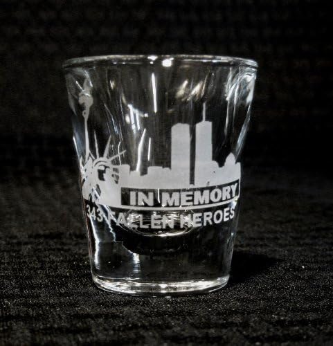 Standard Etched Shot Glass In Memory of 343 Fallen Heroes - WTC 911 Firefighters