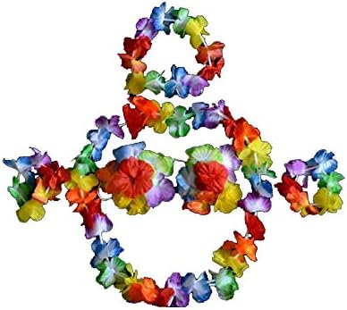 Newcreativetop Tropical Hawaiian Luau Flower Lei Set Party Favors Colorful Pack of 7