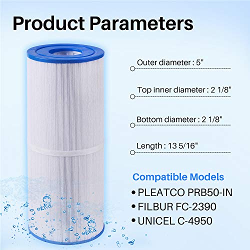 TOREAD Spa Filter Replacement for Pleatco PRB50-IN, Unicel C-4950, Filbur FC-2390, Guardian 413-212, Dynamic 03FIL1600, Pentair R173434, 5 X 13 Hot Tub Filter, 2 Pack