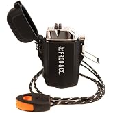 Survival Frog Tough Electric Lighter 2.0 - Waterproof &amp; Windproof Lighters - Flameless Top-Facing Dual Arc Plasma, USB Rechargeable w/Built-in Flashlight, Camping, Survival Fire Starter (Black)