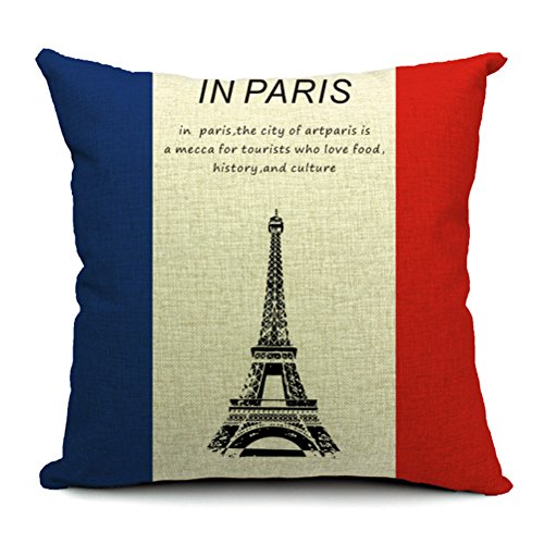 HUIB 18 X 18" Cotton Linen French Flag Pattern Decorative Throw Pillow Cover(ZBZ023-3)