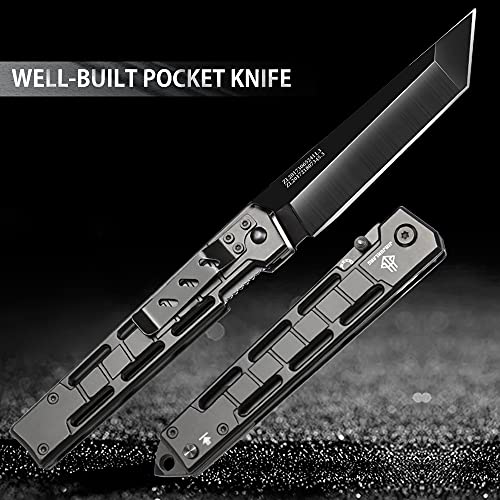 NedFoss Pocket Knife, 8'' Tanto Hunting Folding Knife with Glass