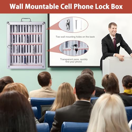 ybaymy 48 Slots Cell Phone Locker Cabinet Aluminum Alloy Pocket Chart Locker Box Wall-Mounted/Freestanding Cell Phones Storage Cabinet with Lock and Handle for Classroom Office Conference Gym