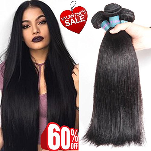 Brazilian Virgin Straight Hair 3 Bundles Human Hair Extensions Unprocessed Virgin Weave Straight Hair Bundles Natural Black(12"+14"+16")