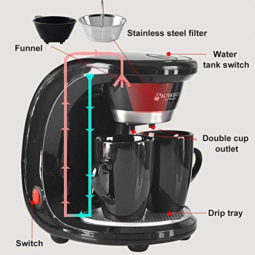 ZJZ Auto-Dual-Cup-Kaffeemaschine, elektrische Filterkaffeemaschine Dual-Use-Kaffee Tee-Maschine Haushaltskaffeemaschine… – Bild 3