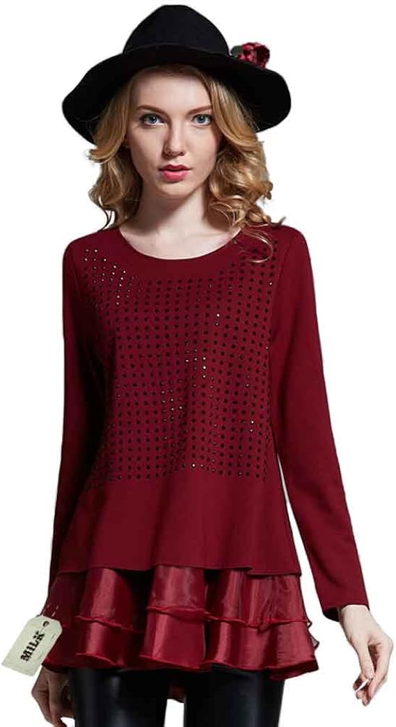 Amazon Co Jp ミルク Milk ワンピース チュニック 長袖 Uネック 異種生地 フリル ミニ 大きいサイズ 全2種 3xl レッド 服 ファッション小物