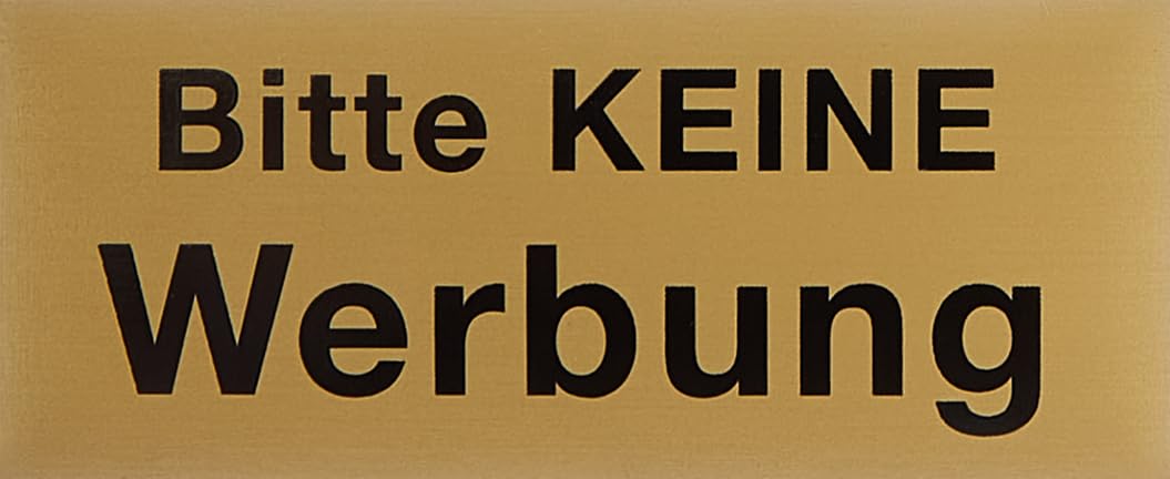 Metafranc 507510 Adhesive Sign with German Text "Bitte keine Werbung" [German Language] 60 x 25 mm Aluminium with Classic Brass Look Self-Adhesive Backing/Signage/Information Sign/Letterbox Sign