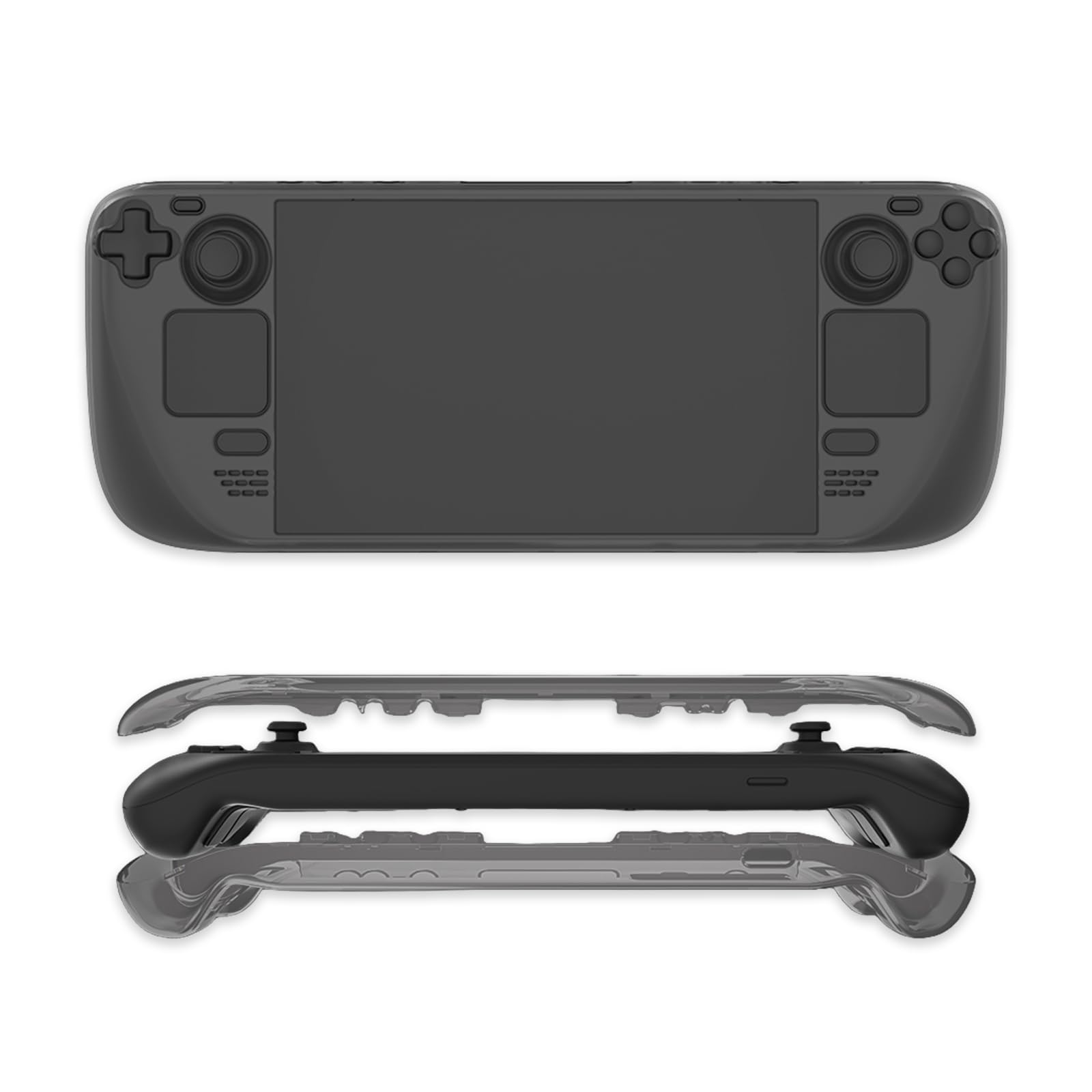 Oniartasy Semi-Transparent PC Case for Steam Deck LCD & OLED - Shockproof Cover with Enhanced Cooling & Anti-Scratch & Ergonomic Grip (Smoke Black)