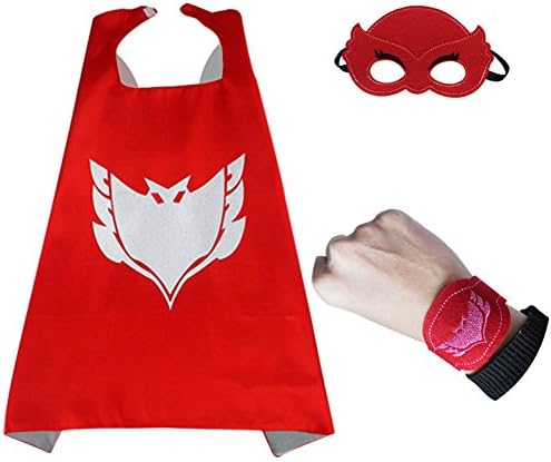 3pcs/set PJ Masks Cloak Cape and Mask Owlette Catboy Gecko Cosplay Action Toys For Children (Red)