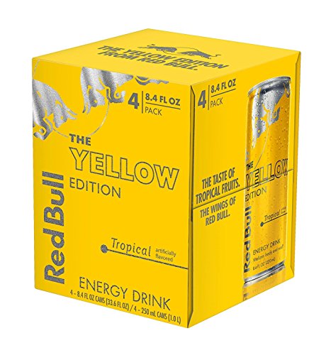 image for Red Bull Energy Drink, Tropical, 4 Pack of 8.4 Fl Oz, Yellow Edition