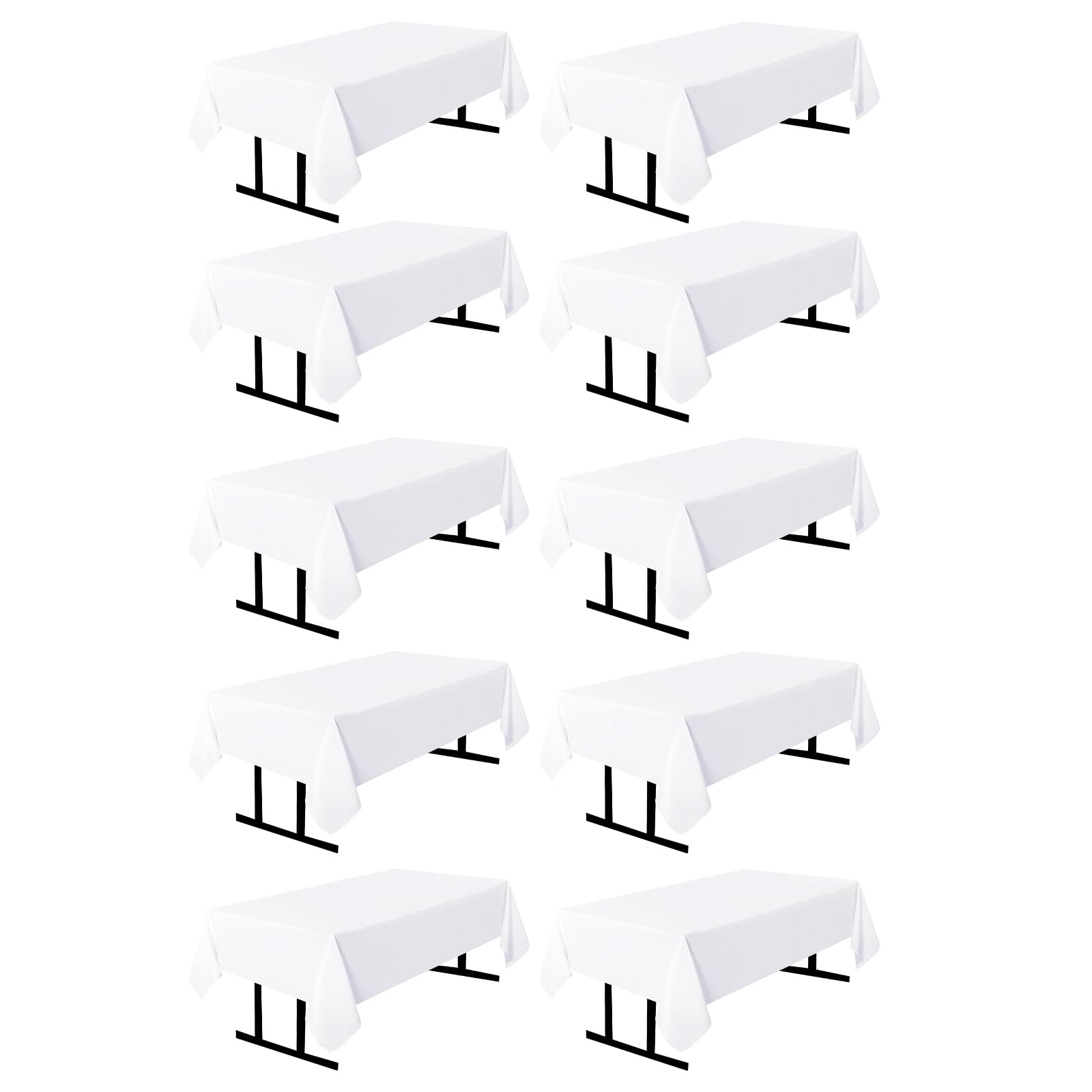 Photo 1 of 10 Pack White Square Tablecloths, 60 x 102 Inch Stain Resistant and Wrinkle Polyester Fabric Washable Table Clothes Cover for 6 Foot Table, Wedding, Reception Banquet, Birthday Party