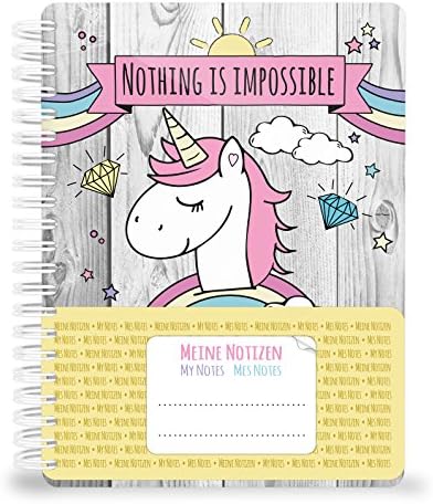 Notebook diary with a cute, sweet unicorn Unicorn Din A5 Notebook Ruled, 70 Sheets (80gsm Rainbow and Clouds – Handmade by Jamonm Bluemedia