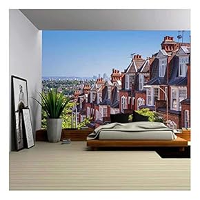 Brick Houses of Muswell Hill and Panorama of London with Canary Wharf, London, UK - Removable Wall Mural | Self-Adhesive Large Wallpaper - 66x96 inches