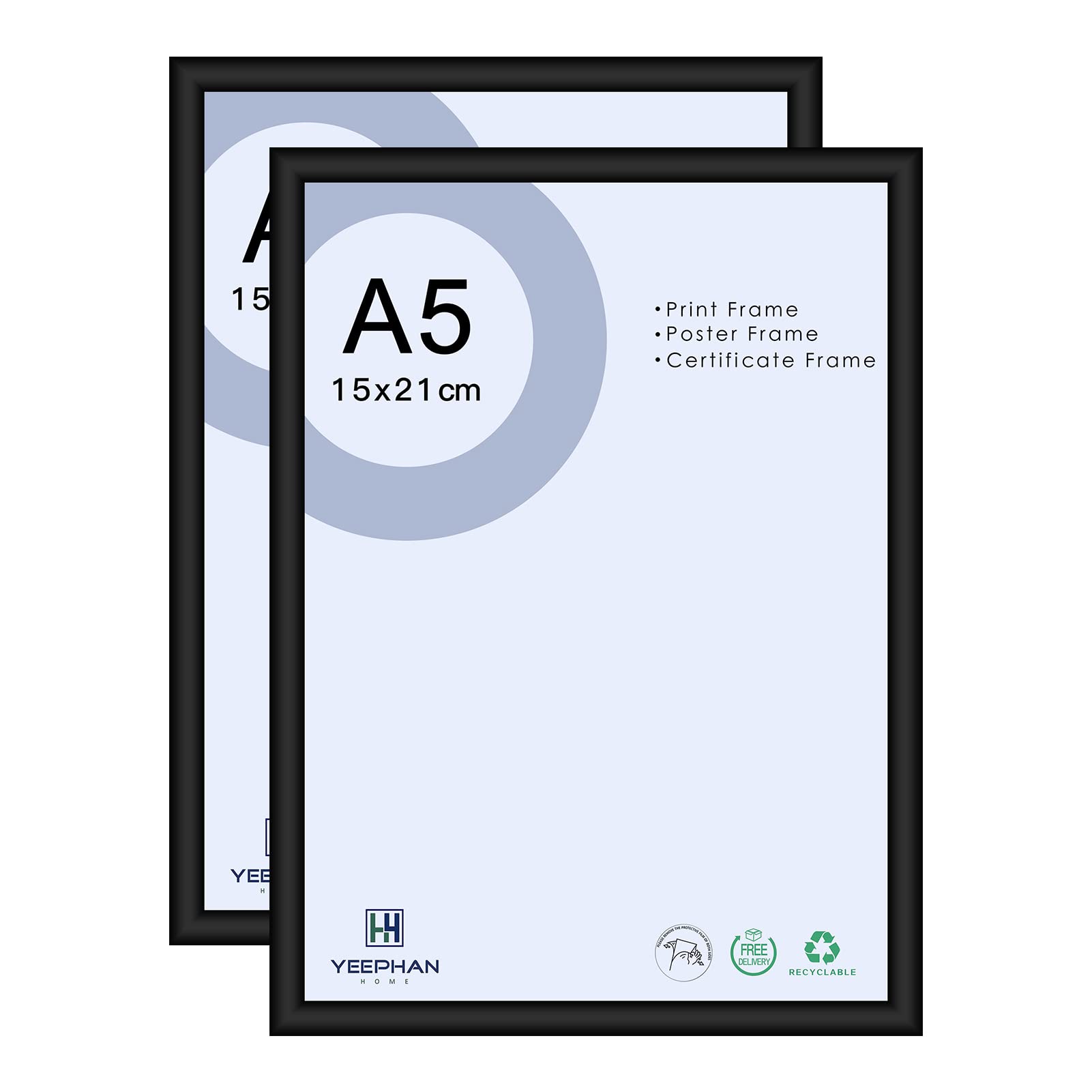 A5/21x15cm Photo Frames Black Set of 2-8 x 6 inch Black Picture Frame Made of Metal Aluminum with Perspex Front for Table Top and Wall Mounting