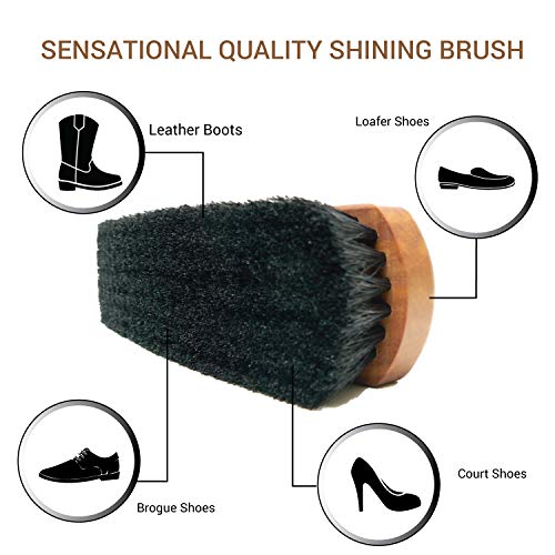 Valentino Garemi Premium Shoe Shine Brush- Brilliant Outcome Polisher- Genuine Horse Hair- Made in Germany- Dark Bristles