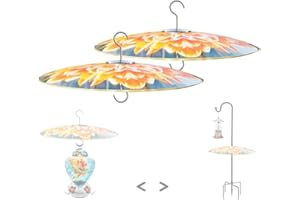 HOLAHOMA 13" Glass Rain Guard for Bird Feeder Outdoors - Pack of 2PC X Baffle on Shepherd Pole/Post or S Hook Hanging - Large Weather Guard Protective Dome - Dia. 33CM - Flower Daisy