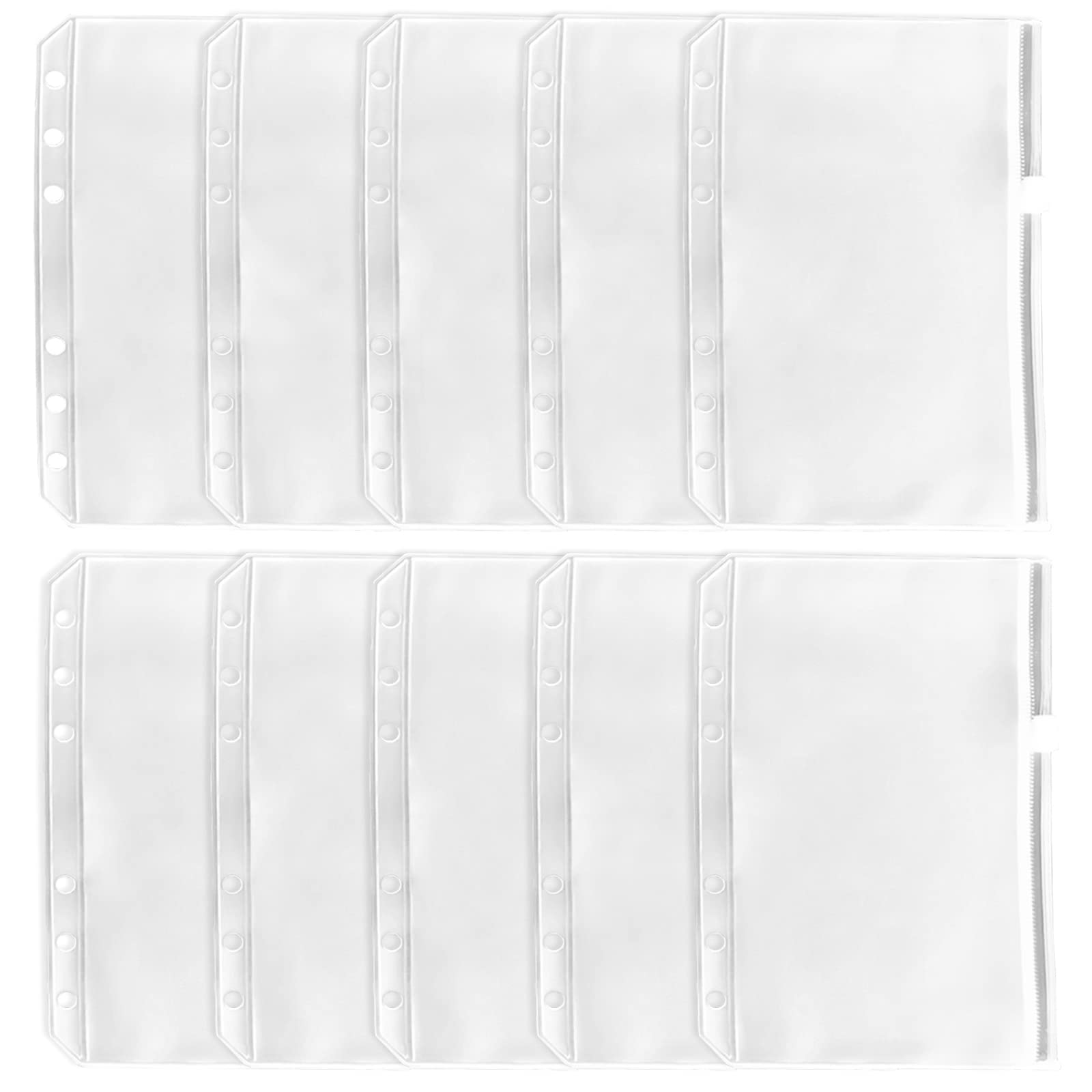 DY.2ten 10PCS A5 Size Binder Pockets, Zipper Binder Pocket, Translucent 6-Hole Binder Zipper Folders, Waterproof PVC Zipper Loose Leaf Bags for Home Office School Supplies