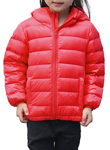 ZSHOW Children's Down Coats Lightweight Outwear Hooded Puffer Coat Down Jackets,7-8Year, Red