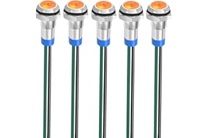 Gebildet 8mm 3V-4.5V-5V-6V-7.5V-9VDC Waterproof Indicator Light, Energy Saving LED Metal Signal Indicator Lamp with Wire(5pcs x Orange)