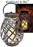 Brilliant & Mo Metal Rattan Solar Hanging Lanterns for Outdoors Garden Decoration with Flickering Candle Light For Home Patio Deck Lawn Yard Decor