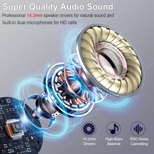 Drsaec Bluetooth 5.4 Headphones, In-Ear Headphones, Wireless Bluetooth 2026 Wireless Headphones with 4 ENC Mic, 6D Deep Bass, 30 Hours Noise Cancelling Ear Buds, IP7 Waterproof Sports Earphones, USB-C
