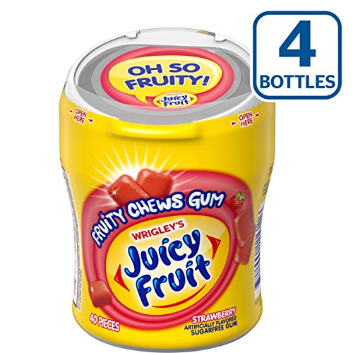 Juicy Fruit Fruity Chews Strawberry Sugarfree Gum, 40 piece bottle (4 Bottles)