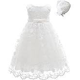 Meiqiduo Baby Girls Lace Christening Baptism Gowns Dresses with Bonnet