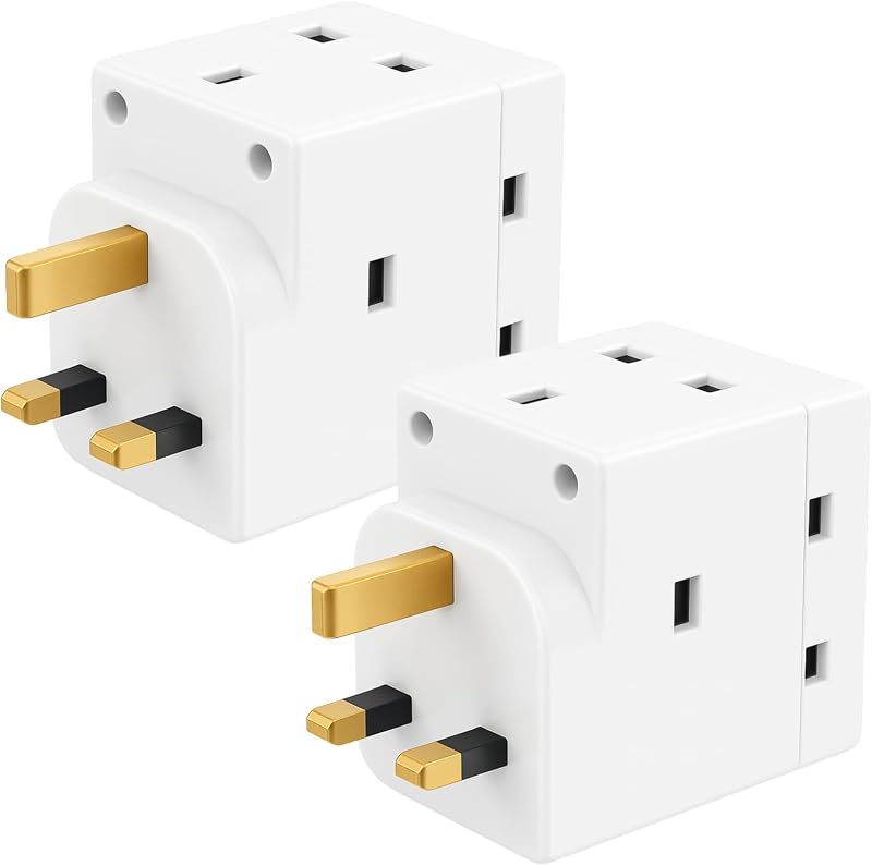 SHPELEC 13A 3-Way Fused Adaptor Triple Plug Outlet with Surge Protection