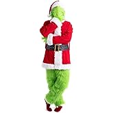SONOTA Christmas Costume Adult Men Santa Claus Outfit 7PCS Furry Green Giant Monster Professional Realistic Xmas Cosplay Suit XXL