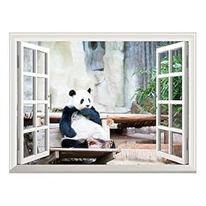 Removable Wall Sticker/Wall Mural - Cute Giant Panda | Creative Window View Wall Decor - 24"x32"