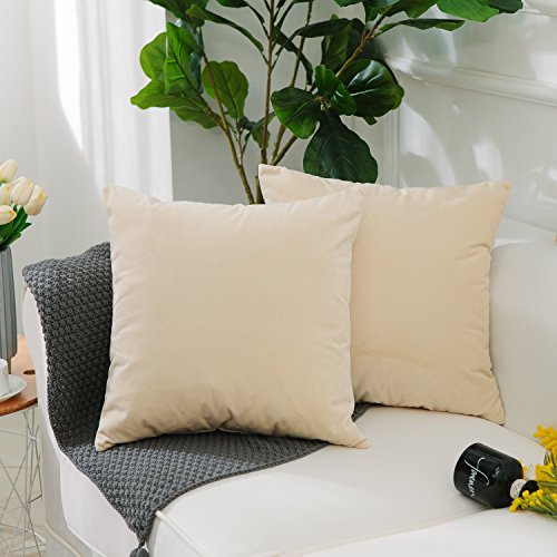 Home Brilliant Set of 2 Solid Ultra Soft Short Plush Velvet Autumn Throw Pillow Case Toss Cushion Cover Decorative with Zipper for Kids Room, 45 x 45cm(18x18 inches), Taupe