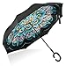 Inverted Double Layer Windproof UV Protection Reverse folding Rain Umbrellas for Men and Women (Peacock)