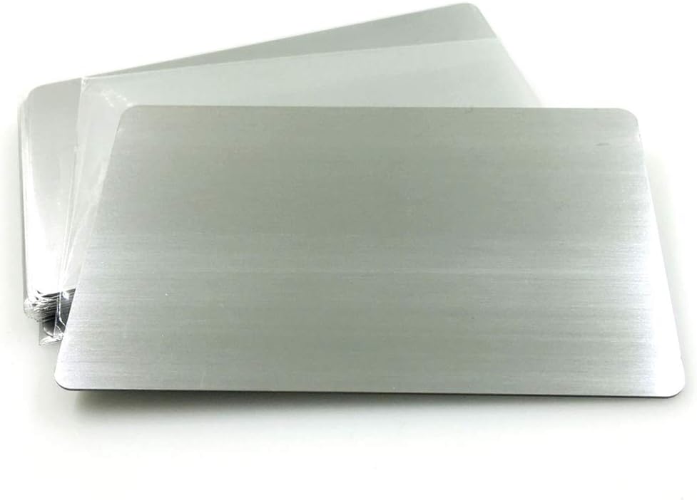 Ebamaz Stainless Steel 304 Metal Business Cards 86X54X0.5mm Blanks Tablet Pack of 10PCS (Silver Brushed Finishing, Blank)