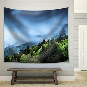 Nature Landscape with Fog in The Forest - Fabric Wall Tapestry Home Decor - 51x60 inches