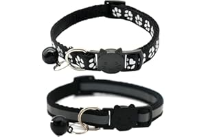 Hepplly 2 Pack Cat Collars Quick Release Reflective Kitten Collar with Bell & Safety Release (Black)