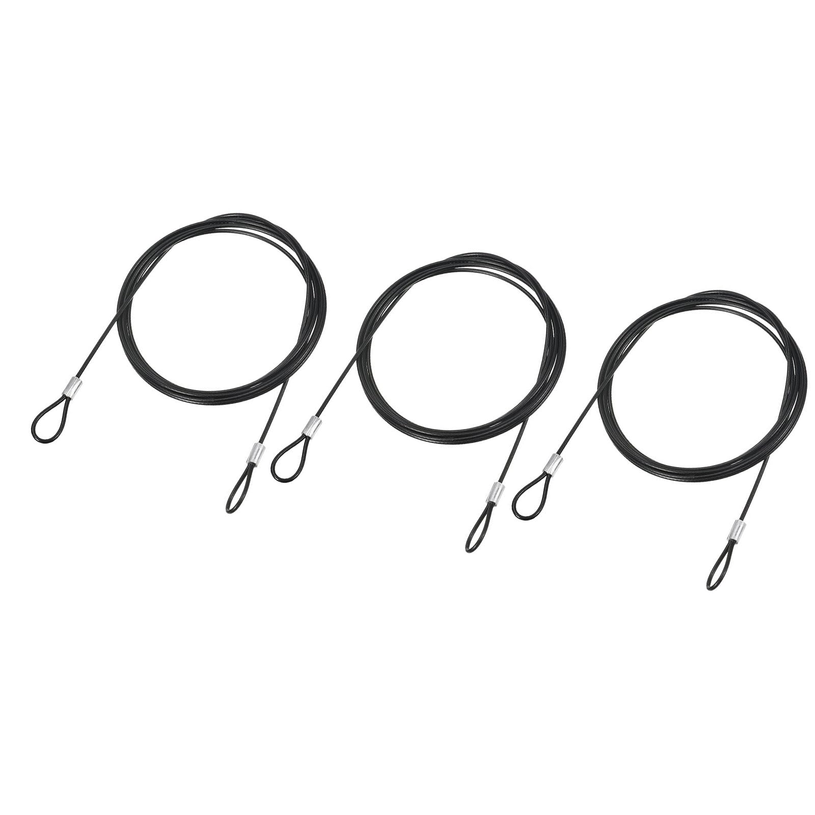 YOKIVE 3 Pcs Safety Cable Locks, Stainless Steel Security Wire Rope with Double Loops | Great for Outdoor, Luggage Locks (Black, 6.5-Feet)