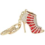 EVER FAITH® Gold-Tone High Heel Keyring Austrian Crystal Red Enamel