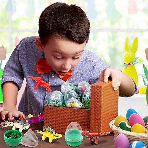 3 otters 6PCS Easter Dinosaur Eggs, Dinosaur Eggs with Dinosaurs Building Blocks STEM Dinosaur Toys for Kids Surprise Easter Eggs Easter Basket Stuffers