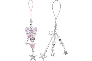Homvog 1-4PCS Cute Phone Charms Aesthetic Y2K Cell Phone Charms Strap Pink Strawberry Butterfly Star Phone Charm Y2K Accessories for Phone Bag Keychain Airpods Camera Pendants Decor
