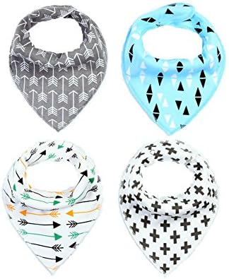 RAYYEE Bandana Drool Bibs with Snaps for Drooling and Teething,4 pack Baby Bib for Boys and Girls
