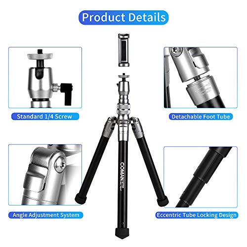 Travel Tripod, 3 in 1 Portable Lightweight Selfie Stick Tripod Monopod with 360 Degree Ball Head for iPhone, DSLR Cameras - Thumbnail 7