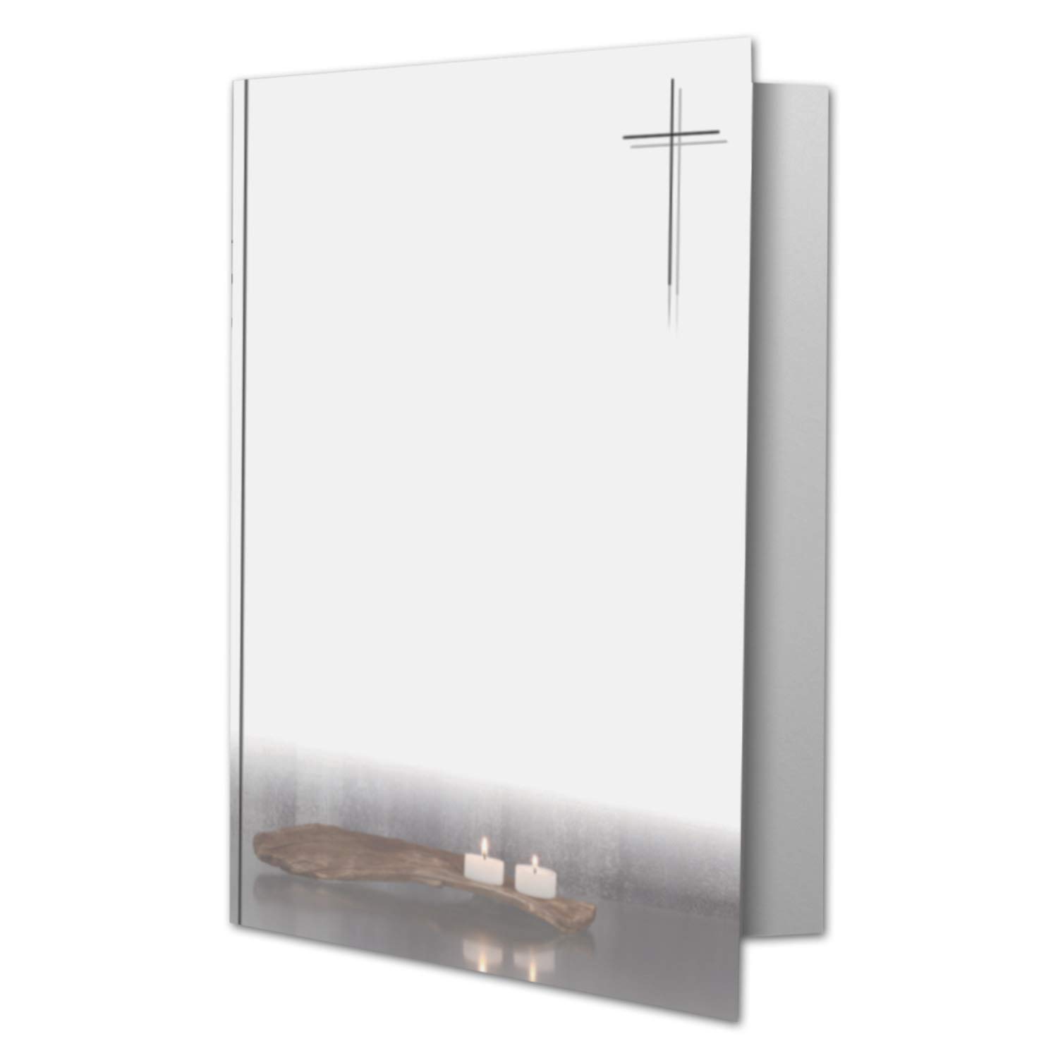 25 x condolence card DIN A6 motif candles on wood - with cross - 10.5 x 14.8 cm - double card printable - condolence cards for thank you, invitation, notice of mourning